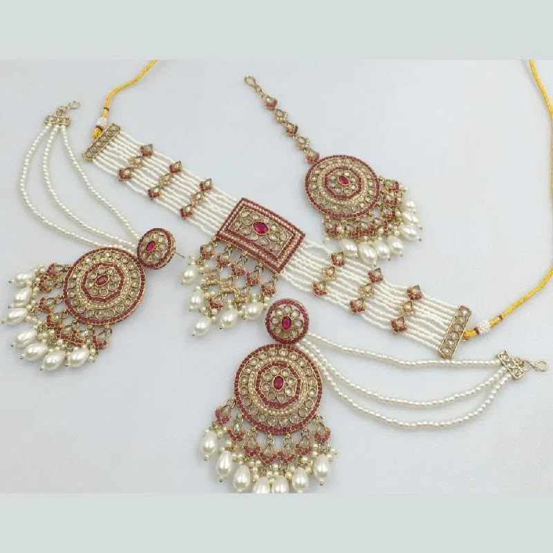 Women’s colorful necklaces-Rani Sati Jewels Gold Plated Kundan Stone And Beads Choker Necklace Set