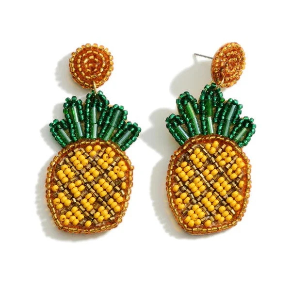 Women’s fashionable stud earrings-Beaded Earrings, Gold Pineapples