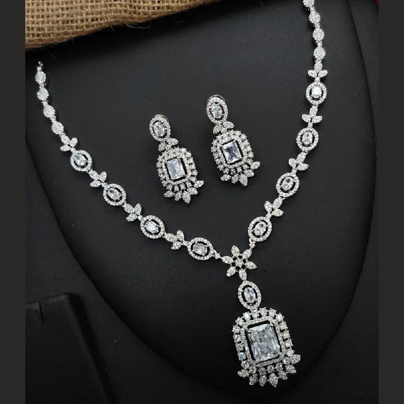 Women’s silver statement necklaces-Aamrapali Silver Plated  AD Necklace Set