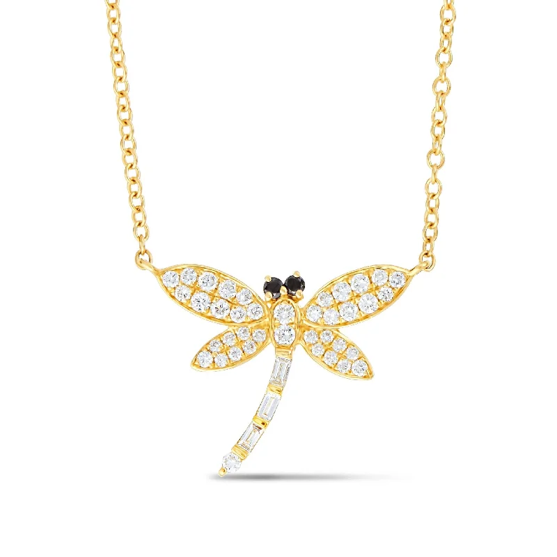 Women’s heart-shaped necklaces-18K Yellow Gold 0.26ct Dragonfly Diamond Necklace