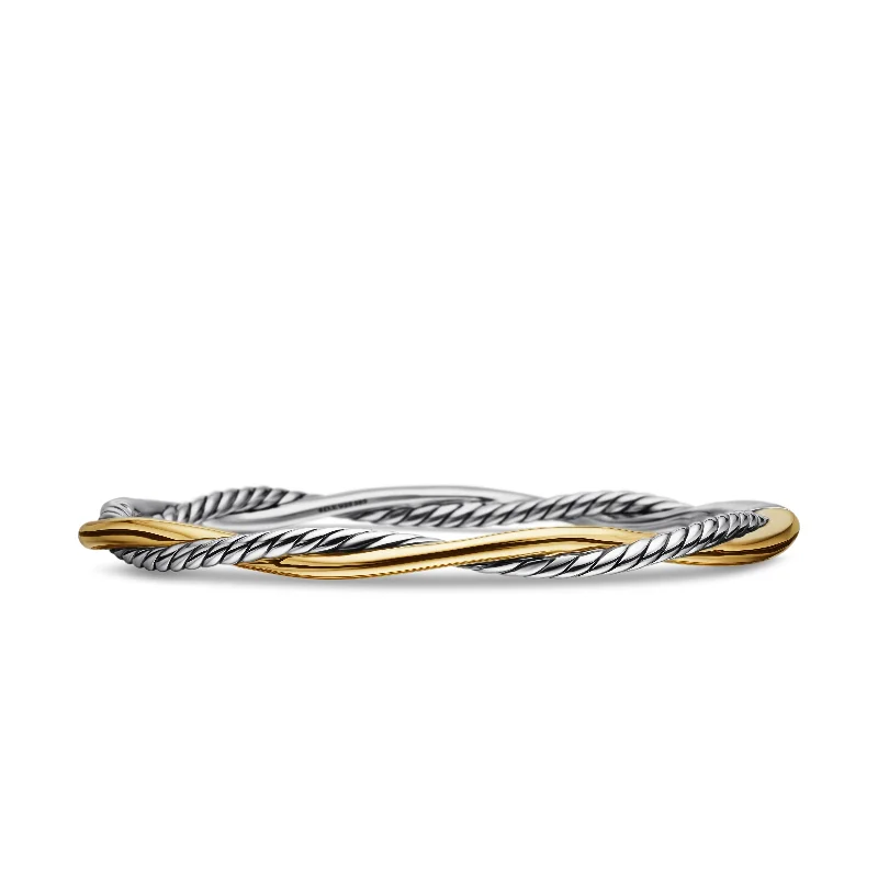 Women’s iconic bangle-Petite Infinity Bracelet in Sterling Silver with 14K Yellow Gold\, 4.4mm