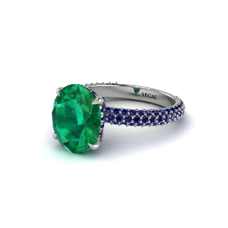 Women’s round solitaire diamond ring-Oval Cut Emerald Classic Pave Engagement Ring - Irene No. 66