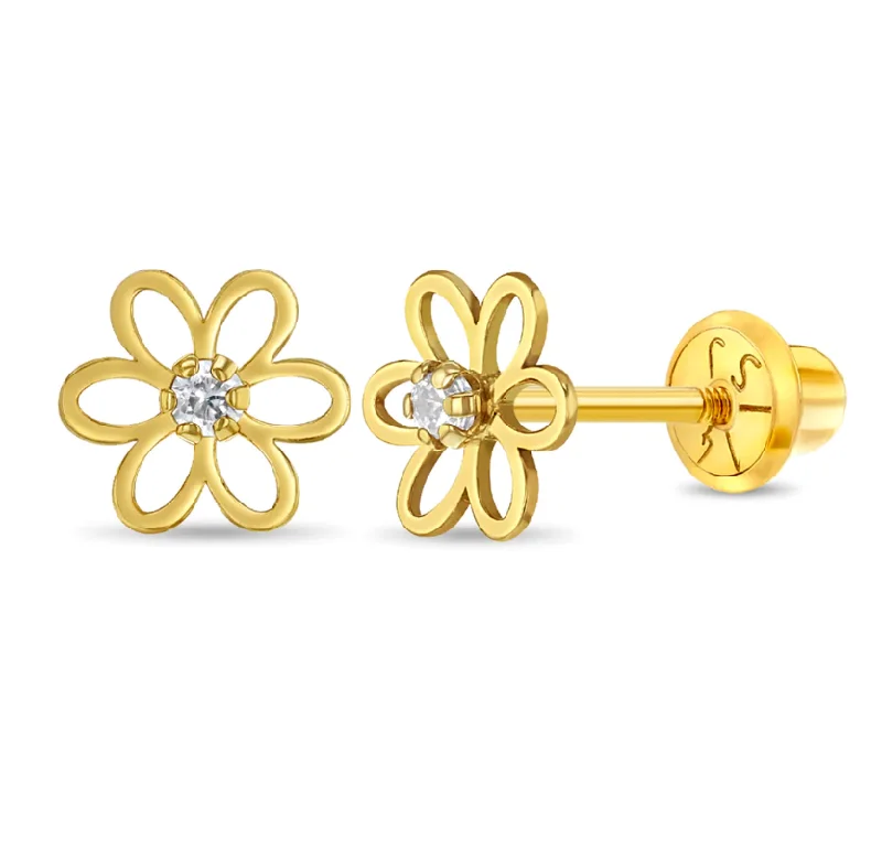 Women’s bridal earrings-14k Gold "Diamond" Open Flower Earrings