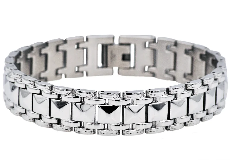 Women’s elegant bracelet-Mens Polished Stainless Steel Pyramid Link Bracelet