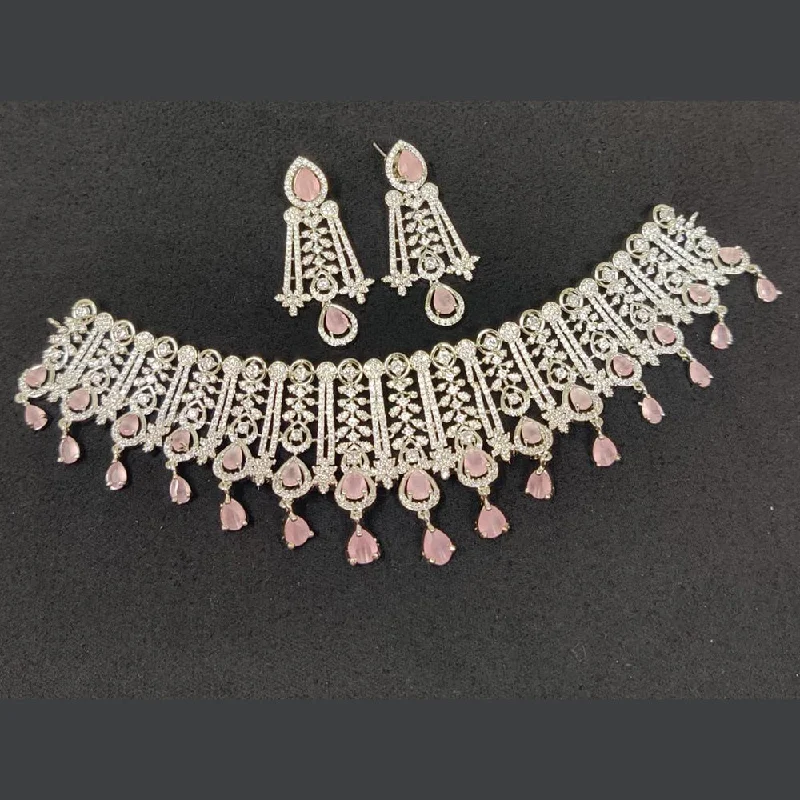 Women’s wedding necklaces-Manisha Jewellery Silver Plated AD Choker Necklace Set