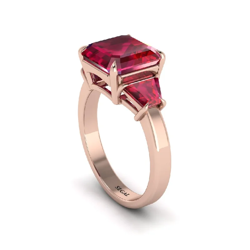 Women’s affordable engagement ring-Three Stone Ruby Engagement Ring - Bethany No. 56