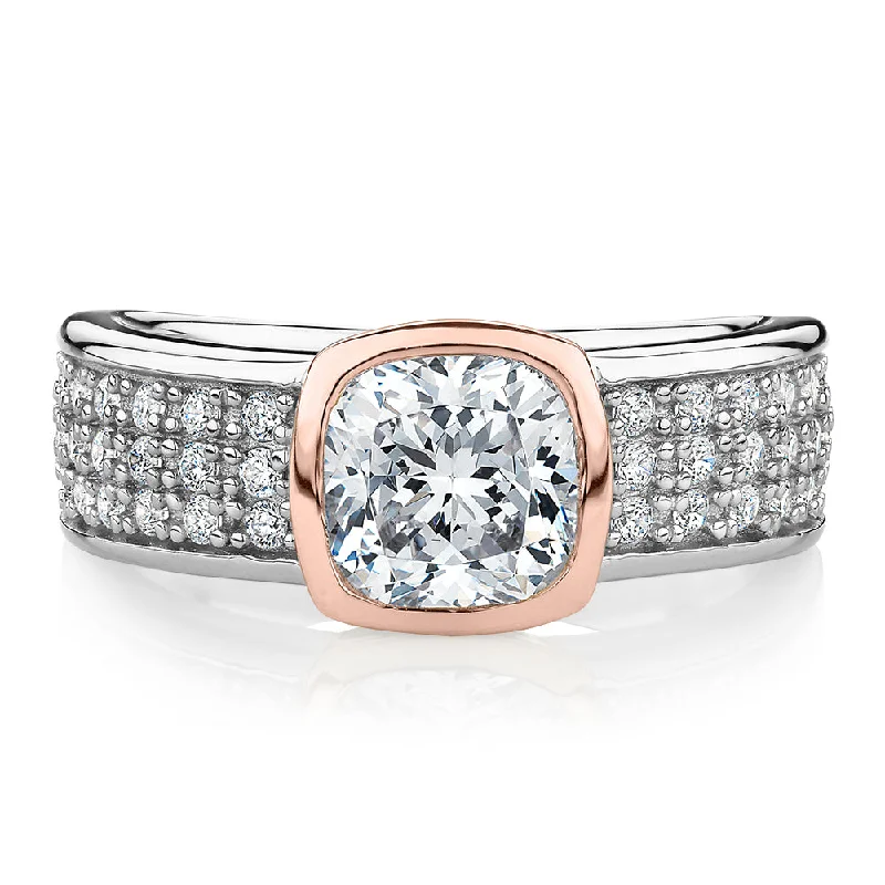 Women’s flower rings-Synergy dress ring with 1.7 carats* of diamond simulants in 10 carat rose gold and sterling silver