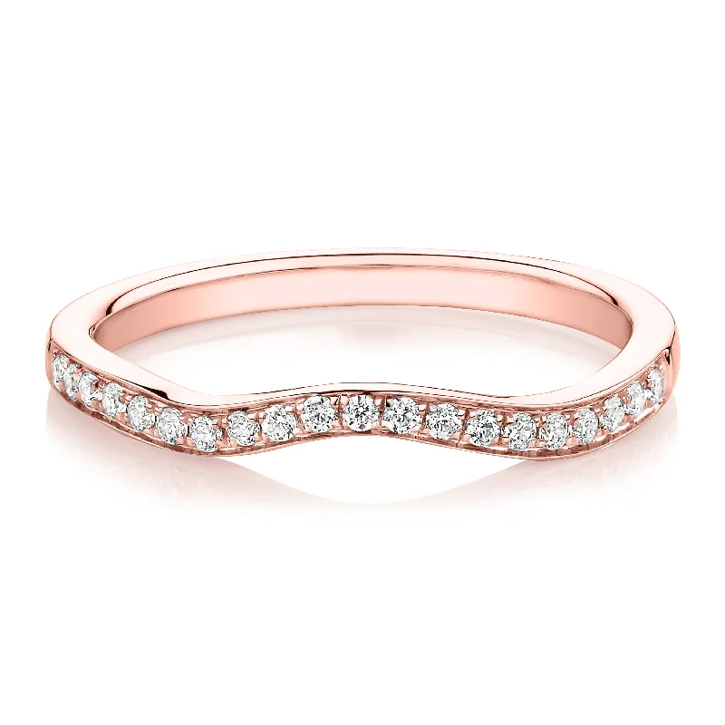 Women’s promise rings-Round Brilliant curved wedding or eternity band in 14 carat rose gold