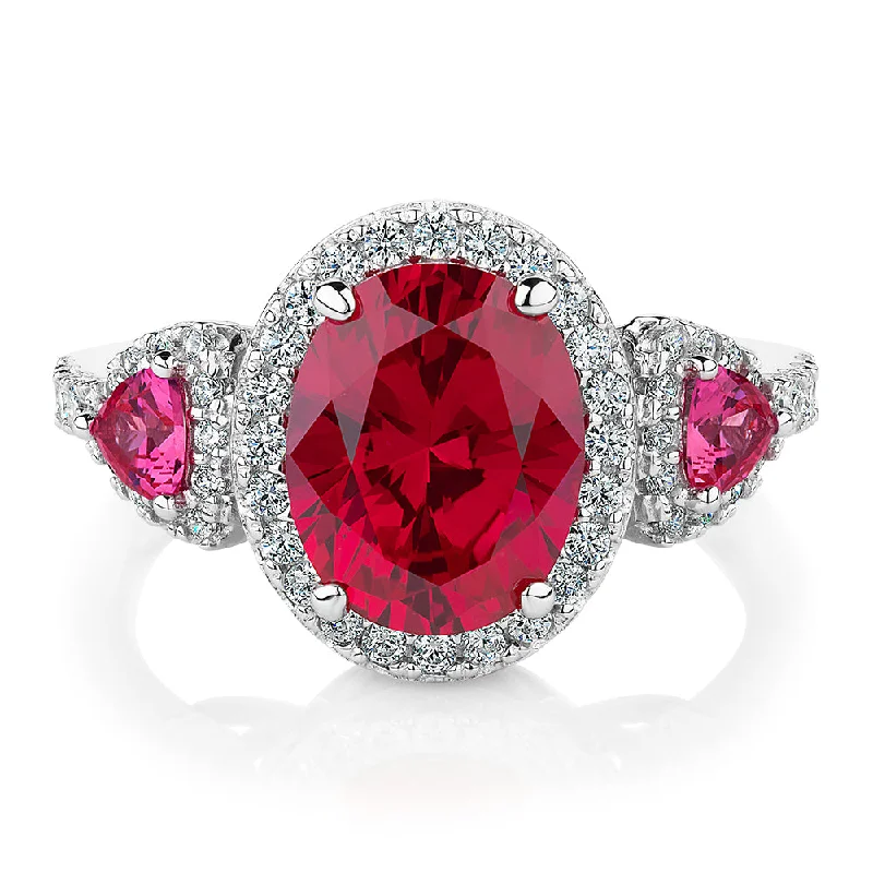 Women’s ruby rings-Dress ring with ruby simulants and 0.48 carats* of diamond simulants in sterling silver