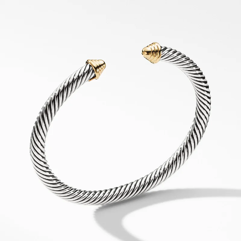 Women’s statement bracelet-Classic Cable Bracelet in Sterling Silver with 14K Yellow Gold Domes\, 5mm