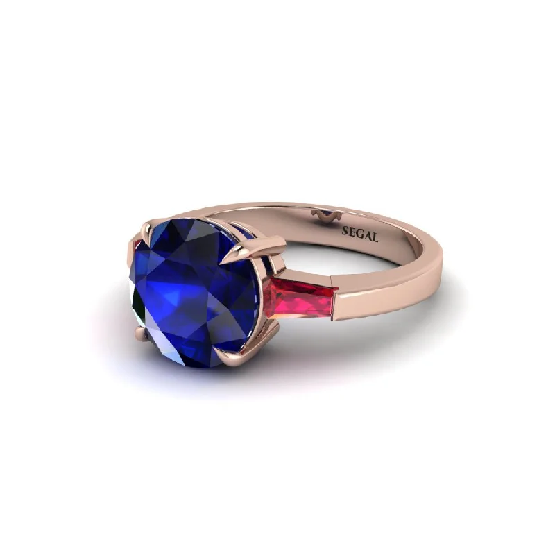 Women’s eternity band engagement ring-3 Stone Round Cut Sapphire With 2 Baguettes Engagement Ring - Gwendolyn No. 59