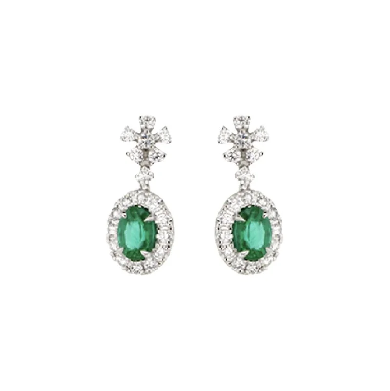 Women’s silver-plated earrings-Emerald & Diamond Drop Earrings