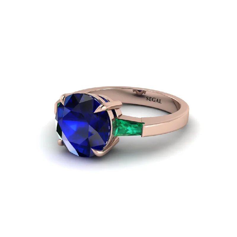 Women’s dazzling engagement ring-3 Stone Round Cut Sapphire With 2 Baguettes Engagement Ring - Gwendolyn No. 29