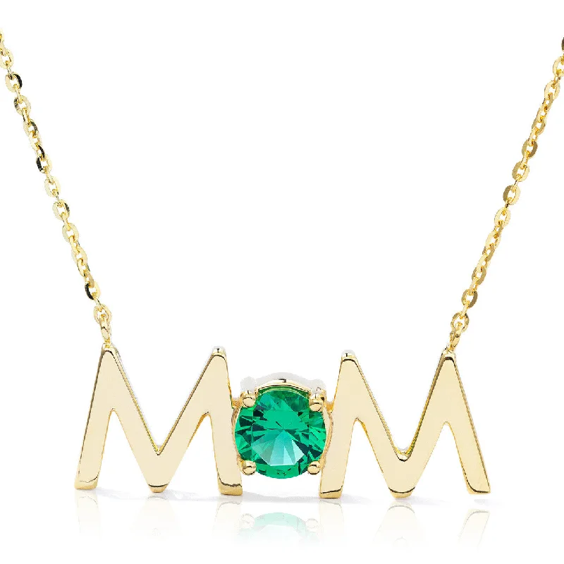 Women’s trendy necklaces-14k Gold Uppercase Mom Birthstone Statement Necklace