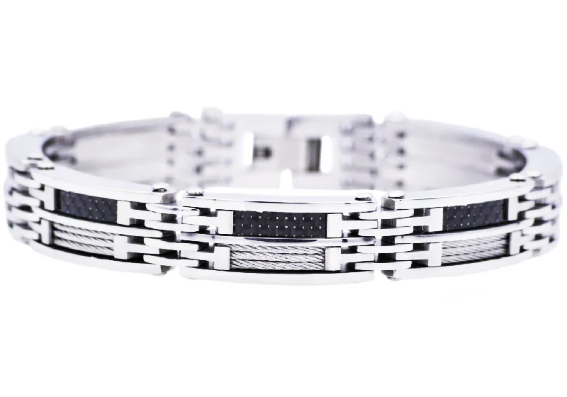 Women’s cuff bracelet-Mens Carbon Fiber And Stainless Steel Wire Bracelet