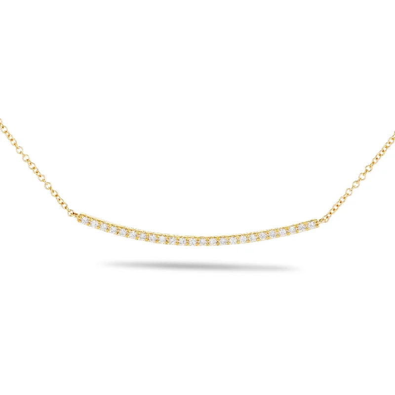 Women’s stylish pendant necklaces-18K Gold 0.28ct Curved Bar Diamond Necklace