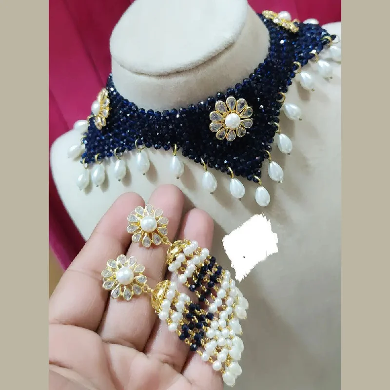 Women’s sapphire necklaces-FS Collection Gold Plated Reverse AD And Pearl Choker Necklace Set