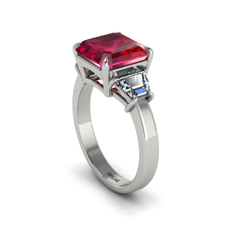 Women’s personalized engagement ring-Three Stone Ruby Engagement Ring - Bethany No. 12