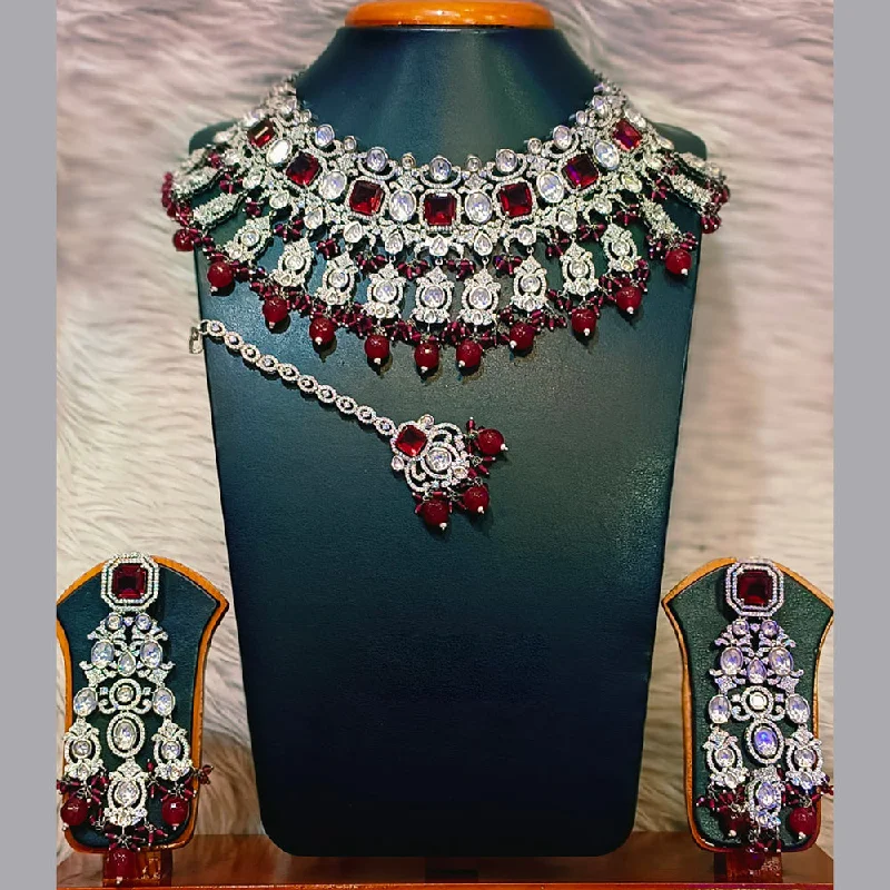 Women’s two-tone necklaces-Jain Jewellers Silver Plated AD Necklace Set