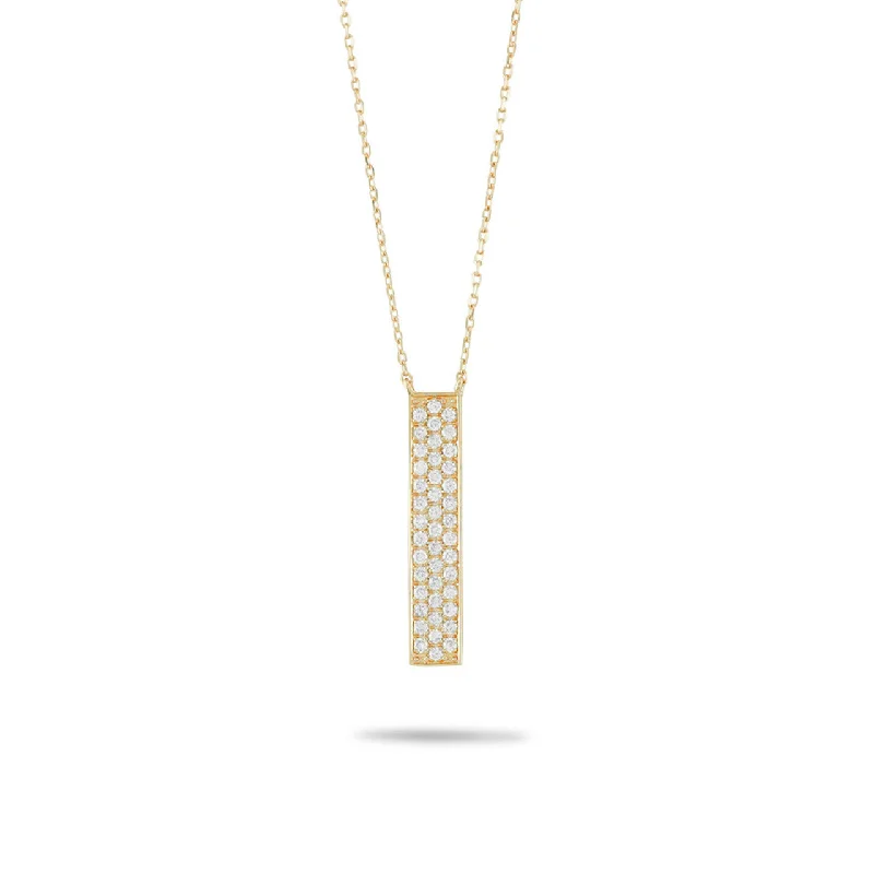 Women’s charm necklaces-14k Yellow Gold Cluster 0.30ct Diamond Bar Necklace