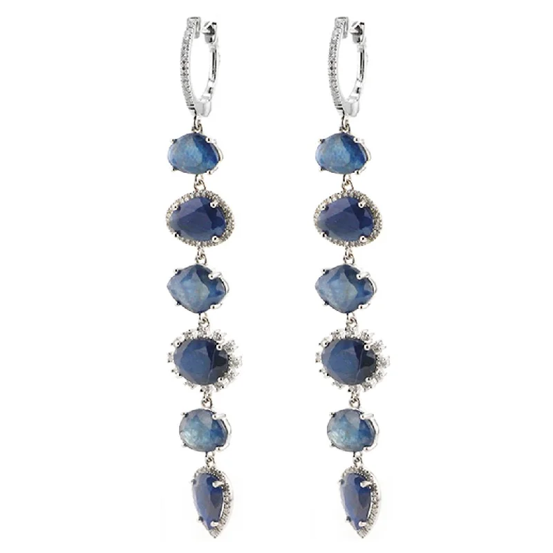 Women’s crystal drop earrings-Blue Sapphire & Diamond Drop Earrings | 10255692