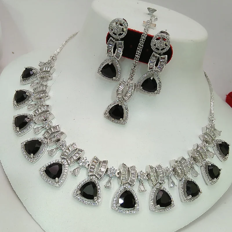 Women’s birthstone necklaces-Manisha Jewellery Silver Plated AD Necklace Set