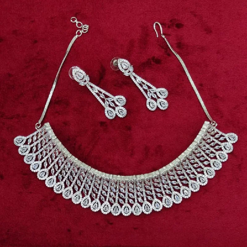 Women’s delicate necklaces-Pooja Bangles Silver Plated AD Necklace Set