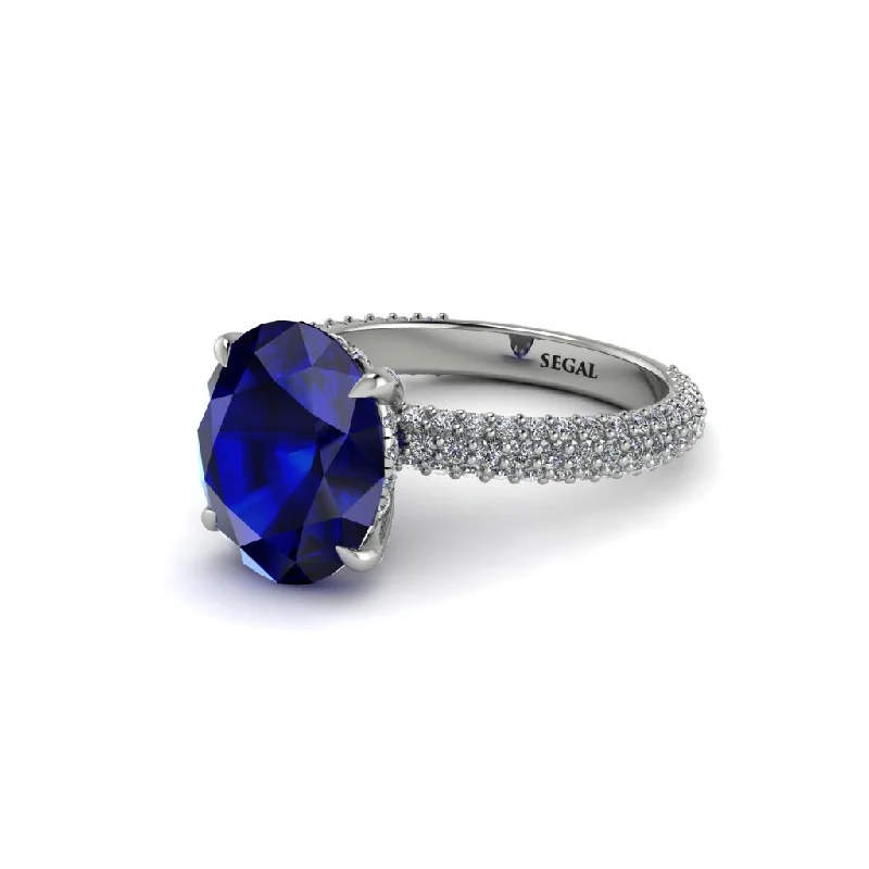 Women’s cushion-cut diamond engagement ring-Oval Cut Sapphire Classic Pave Engagement Ring - Irene No. 15