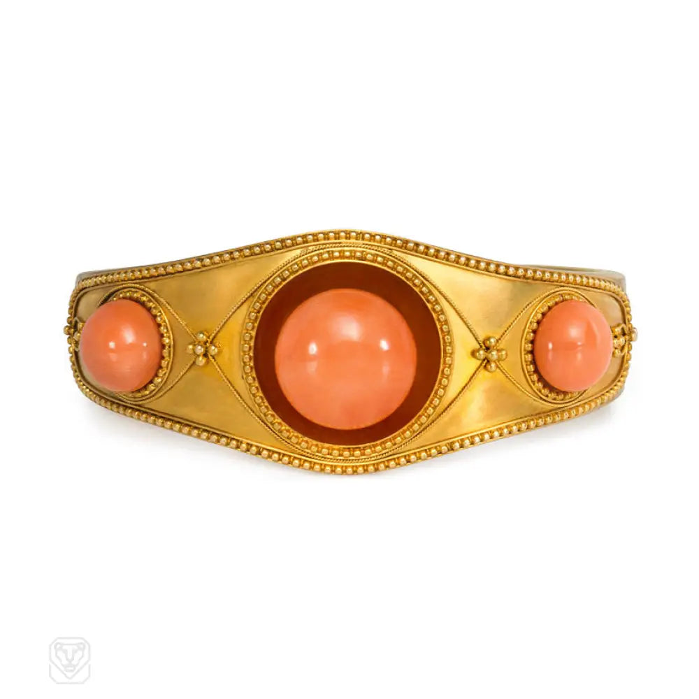 Women’s romantic bracelet-Antique gold and coral bead bracelet