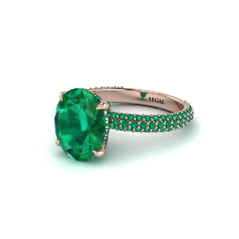 Women’s wedding ring set-Oval Cut Emerald Classic Pave Engagement Ring - Irene No. 20