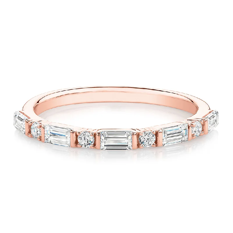 Women’s hammered rings-Baguette wedding or eternity band with 0.75 carats* of diamond simulants in 10 carat rose gold