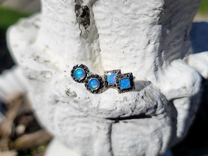 Women’s colorful earrings-Marcasite & Blue Opal Earrings