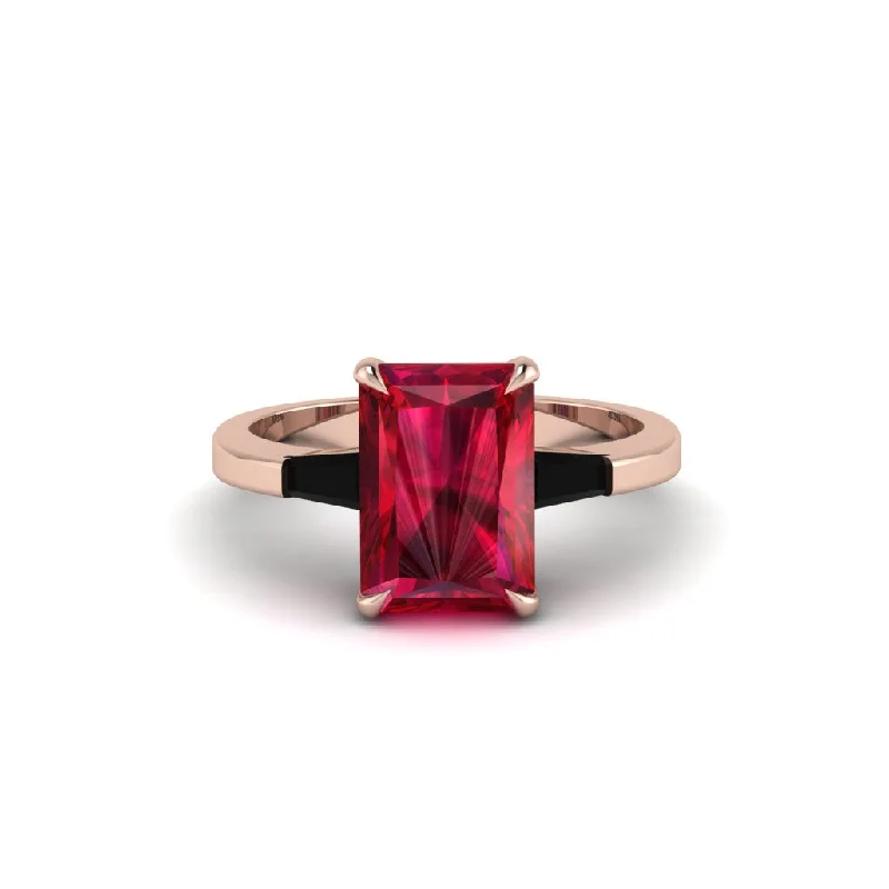 Women’s diamond engagement ring set-Three Stone Radiant Cut Ruby Engagement Ring - Hillary No. 41