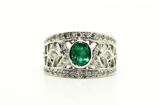 Women’s rainbow rings-Emerald & Diamond Jali Ring AD No. 0311