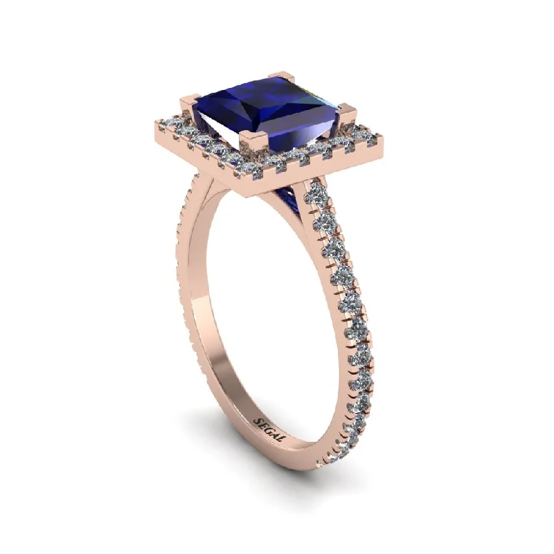 Women’s mixed gemstone engagement ring-Princess-Cut Floating Halo Sapphire Engagement Ring - Candice No. 14