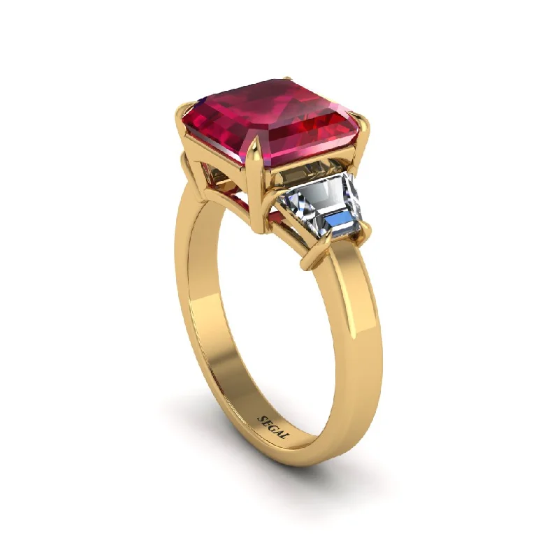 Women’s unique engagement ring-Three Stone Ruby Engagement Ring - Bethany No. 10