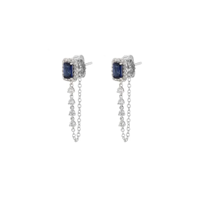 Women’s art-deco earrings-Blue Sapphire & Diamond Earrings