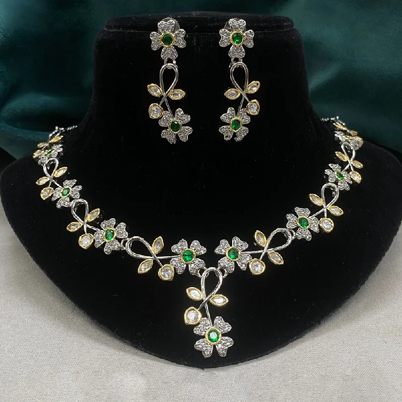 Women’s statement necklaces-Amoliya Jewels American Diamond Floral Necklace Set