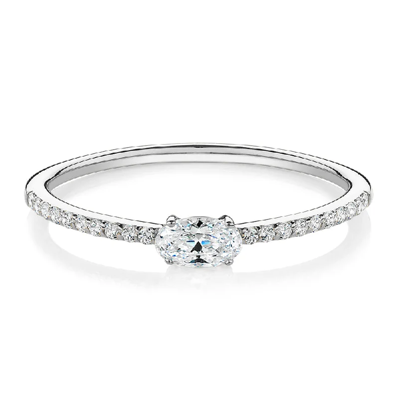 Women’s cute rings-Dress ring with 0.31 carats* of diamond simulants in 10 carat white gold