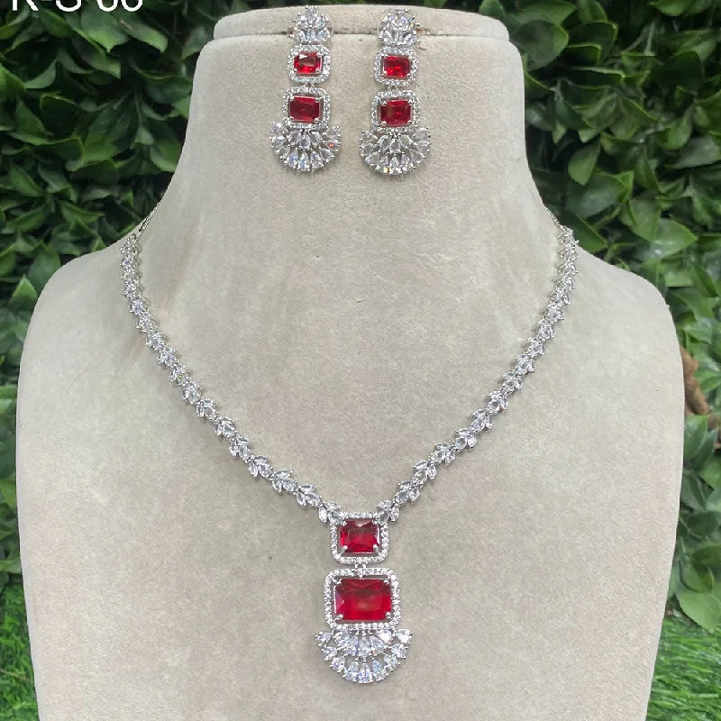 Women’s chunky necklaces-Amoliya Jewels Silver Plated American Diamond Necklace Set