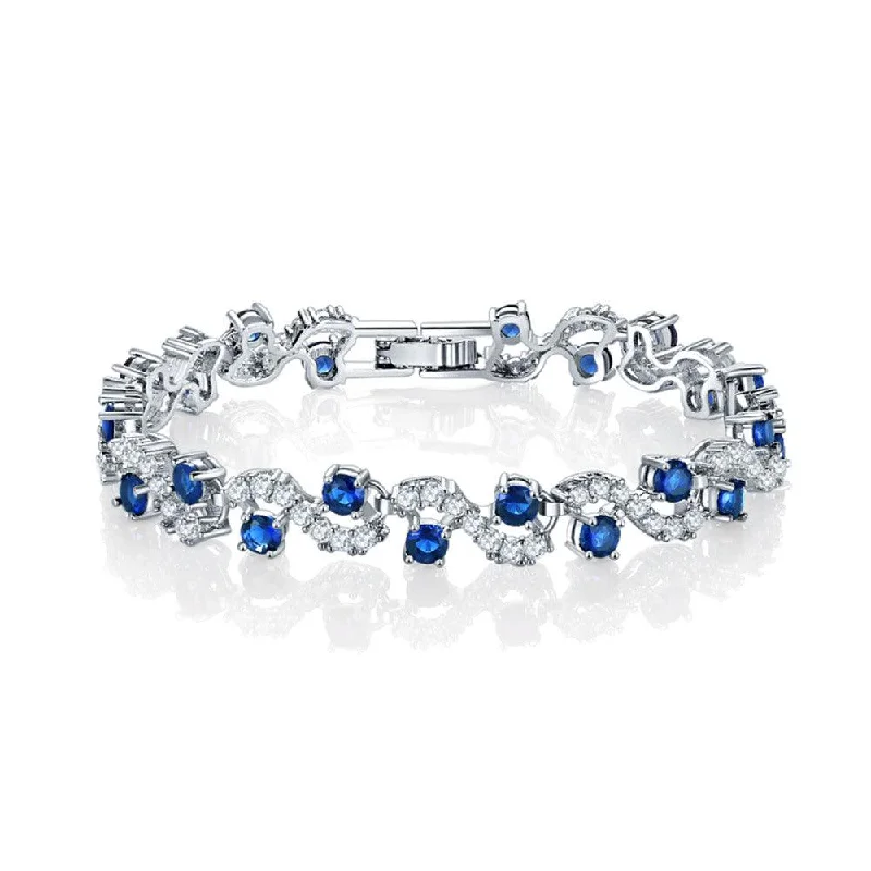 Women’s classic bracelet-Tennis Bracelet with Round Cut Sapphire and White Diamond Cubic Zirconia