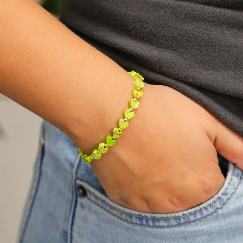 Women’s braided bracelet-Stoned Heart Lime - Stone Heart Accent Bracelet