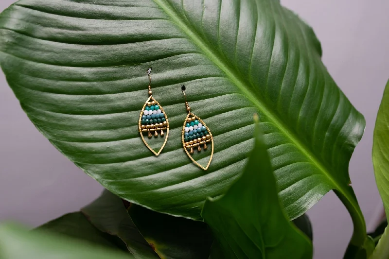 Women’s sparkling earrings-Jewelled Leaf Earrings - Green