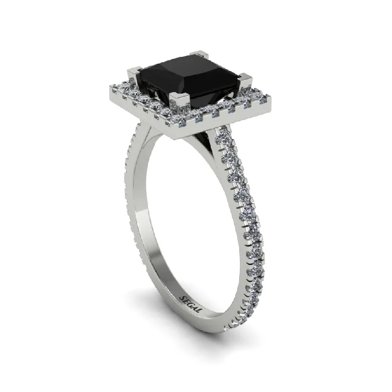 Women’s classic engagement ring set-Princess-Cut Floating Halo Black Diamond Engagement Ring - Candice No. 9