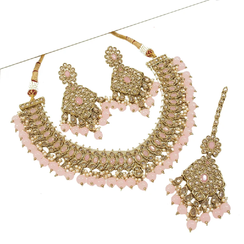 Women’s birthstone necklaces-Mangalmani Jewels Gold Plated Crystal Stone Pearl And Beads Necklace Set