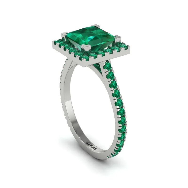 Women’s sapphire engagement ring set-Princess-Cut Floating Halo Emerald Engagement Ring - Candice No. 21