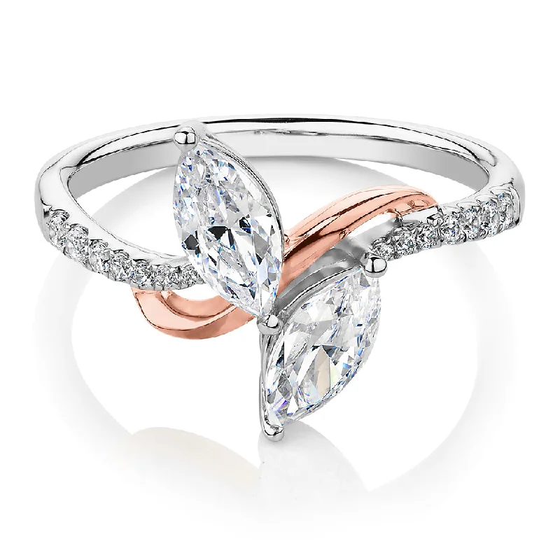 Women’s engraved rings-Dress ring with 1.06 carats* of diamond simulants in 10 carat rose and white gold