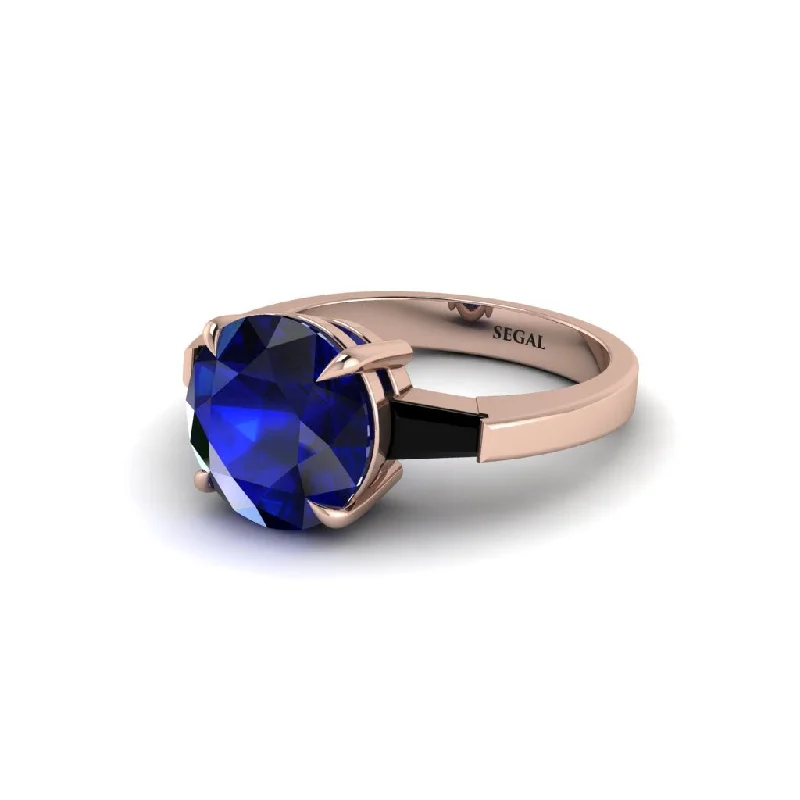 Women’s mixed metal engagement ring-3 Stone Round Cut Sapphire With 2 Baguettes Engagement Ring - Gwendolyn No. 44