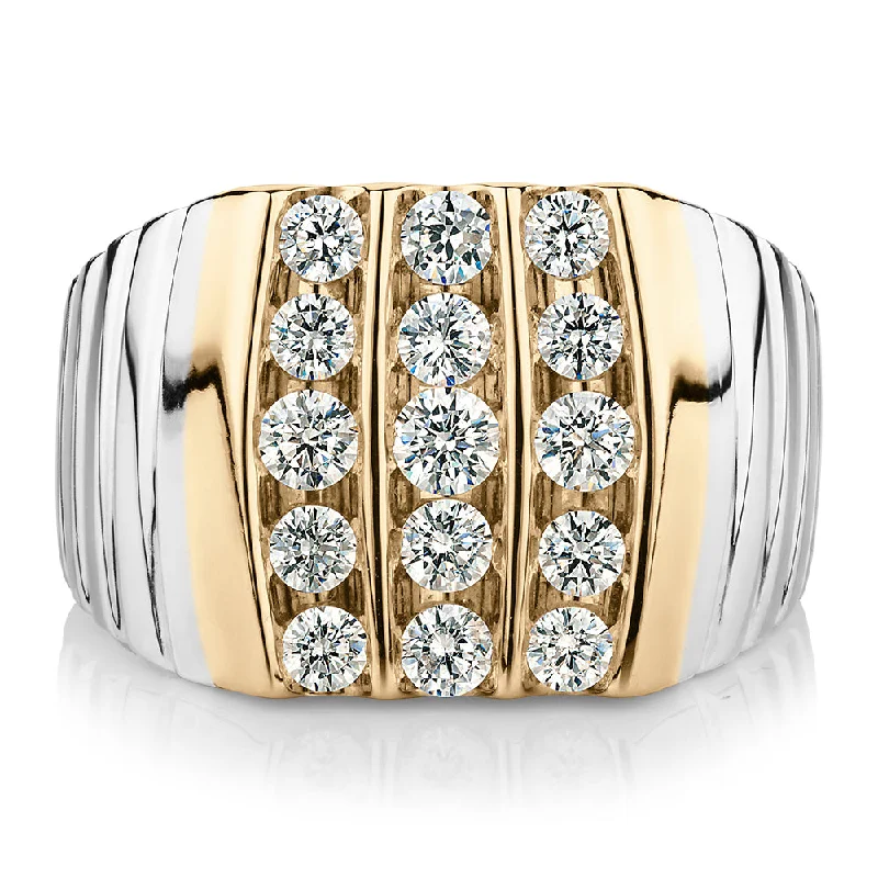 Women’s boho rings-Dress ring with 1.16 carats* of diamond simulants in 10 carat yellow gold and sterling silver