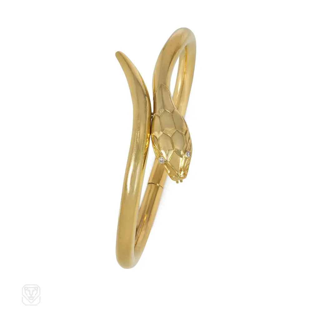 Women’s double bangle bracelet-French Art Nouveau snake bracelet